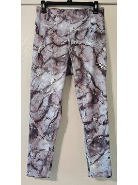 NWOT FLX Womens Athletic Yoga Leggings L 7/8 Mid Rise Gray Tie Dye Pockets